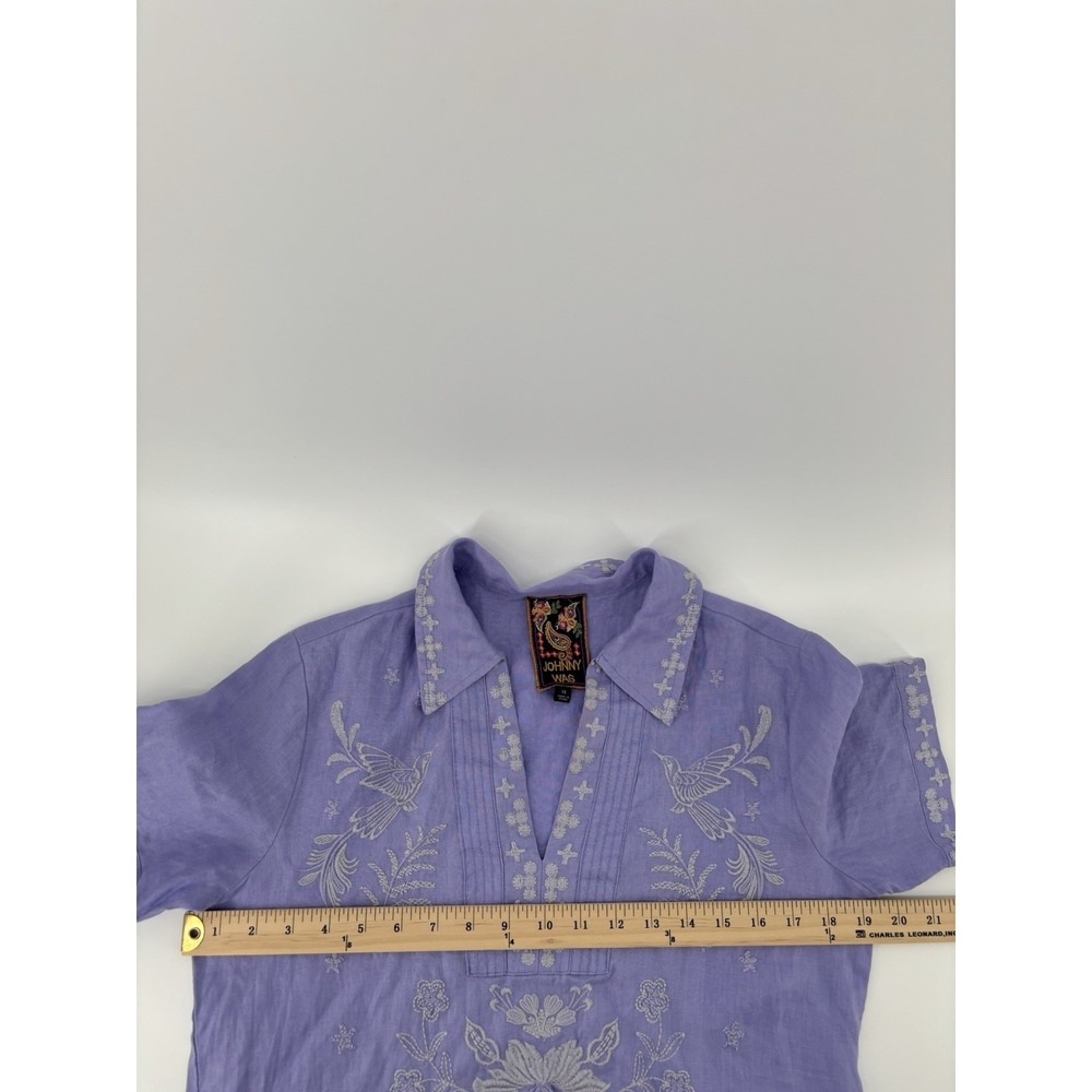 NWOT Johnny Was Linen Henley Collared Dress Sz XS Embroidered Boho Preppy $275 - Picture 14 of 15